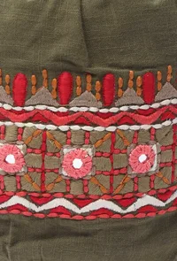 Mehandi Green Cotton Mirror Tassells Potli image 5