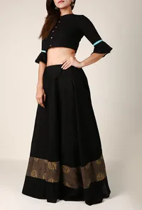 Black Cotton Skirt With Ajrakh Detailing image 3