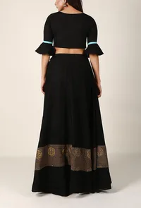 Black Cotton Skirt With Ajrakh Detailing image 4