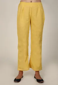 Set of 3 - Yellow Cotton Flex Kurta And Palazzo Set With Dupatta image 2