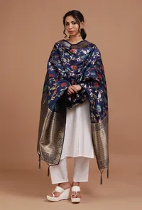 Navy Blue Color Semi Silk Dupatta With Zari Weaving image 1