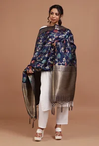 Navy Blue Color Semi Silk Dupatta With Zari Weaving image 2