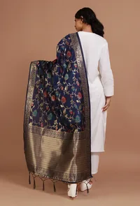 Navy Blue Color Semi Silk Dupatta With Zari Weaving image 4