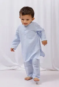 Set of 2: Blue Striped Cotton Kurta and Pajama Set image 1
