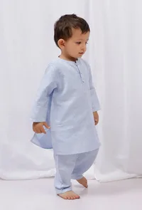 Set of 2: Blue Striped Cotton Kurta and Pajama Set image 2