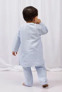 Set of 2: Blue Striped Cotton Kurta and Pajama Set image 3