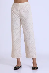 Off White Schiffli Cotton Pant image 1