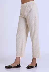 Off White Schiffli Cotton Pant image 2