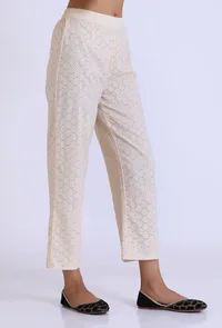 Off White Schiffli Cotton Pant image 3