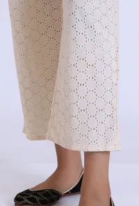 Off White Schiffli Cotton Pant image 5