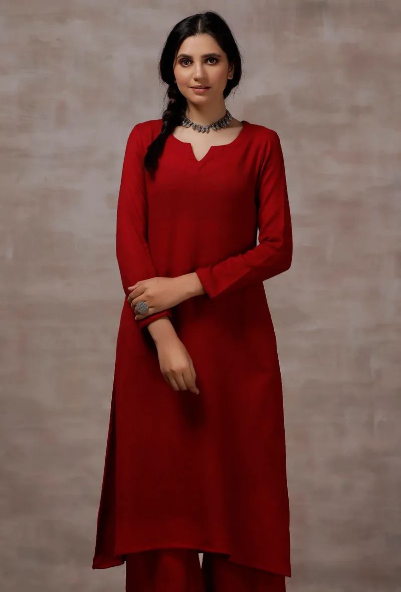 Red Straight Cashmilon Kurta