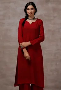Red Straight Cashmilon Kurta image 1