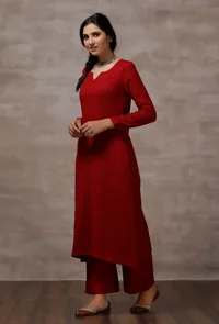 Red Straight Cashmilon Kurta image 3