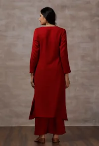 Red Straight Cashmilon Kurta image 4