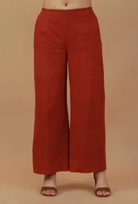 Rust Cotton Straight Pants image 1
