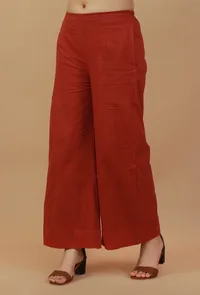 Rust Cotton Straight Pants image 2
