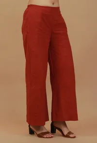 Rust Cotton Straight Pants image 3