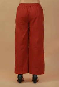 Rust Cotton Straight Pants image 4