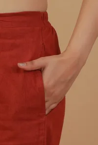 Rust Cotton Straight Pants image 5