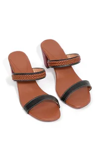 Chocolate Brown Strap Cushion Padded Heels image 2