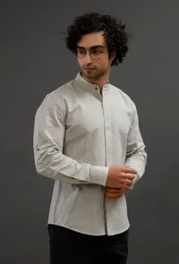 Grey Cotton Slim Fit Shirt image 2
