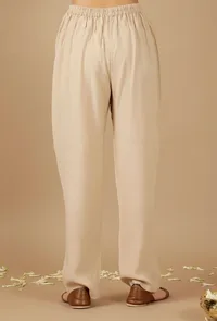 Beige Plain Rayon Straight Pants image 4