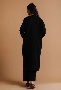 Smoky Black Kashmiri Sozni Embroidery Phiran-Free Size image 4