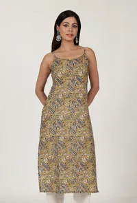Kalamkari Printed Yellow Color Cotton Slip image 1