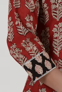 Ajrakh Printed Red Cotton Anarkali With White Motif image 6
