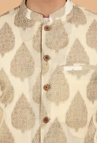 Cream Brocade Sleeveless Nehru Jacket image 6
