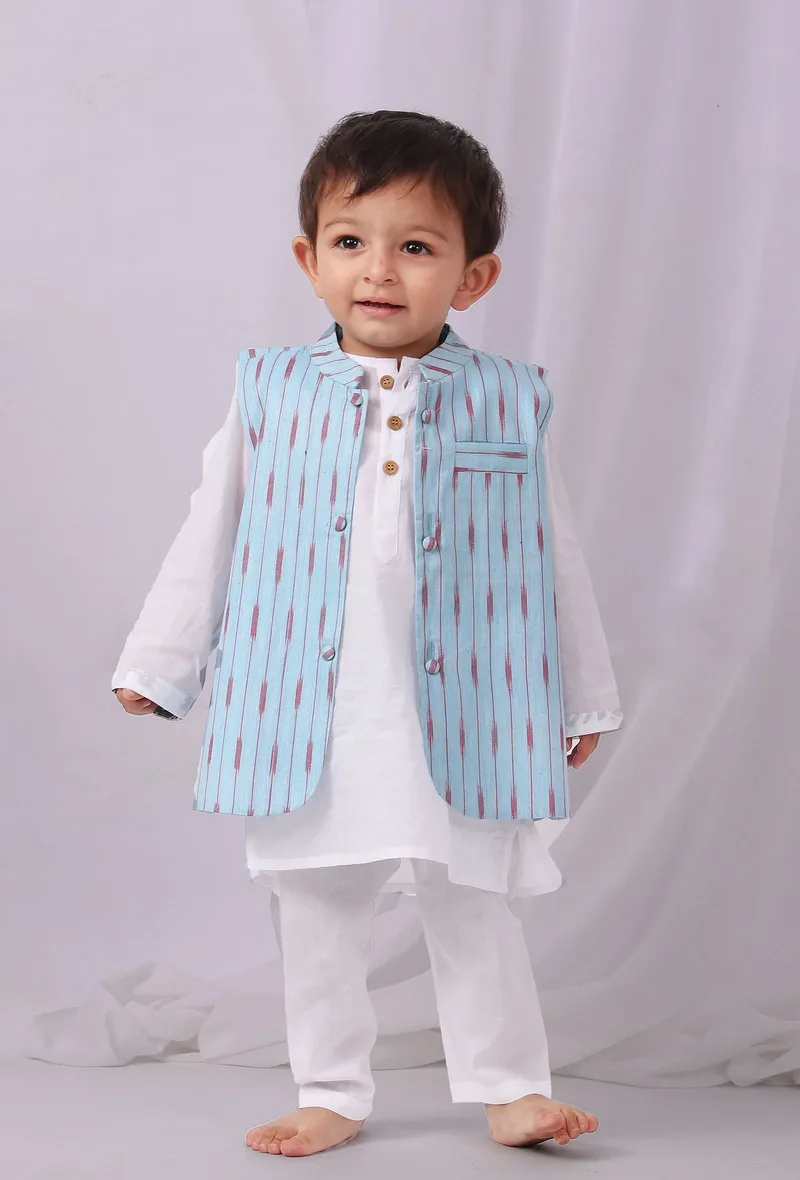Sky Blue  Ikat Nehru Jacket