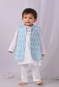 Sky Blue  Ikat Nehru Jacket image 1