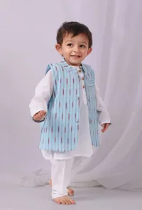 Sky Blue  Ikat Nehru Jacket image 2
