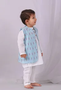 Sky Blue  Ikat Nehru Jacket image 3