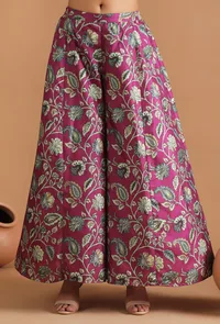 Set Of 2: Mahira Allover Kalamkari Long Jacket Style Kurta & Allover Kalamkari Pallazo Pants image 3