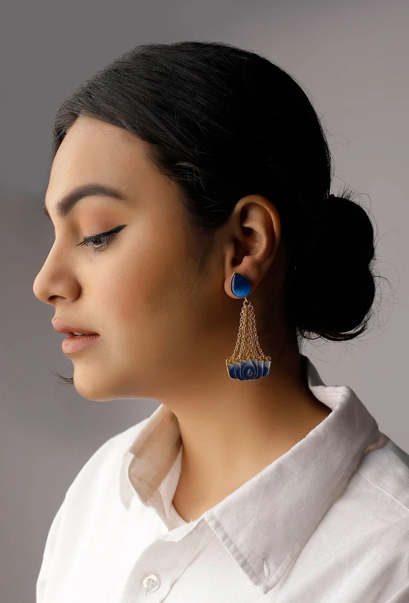 Light Blue Gold Chain Earrings