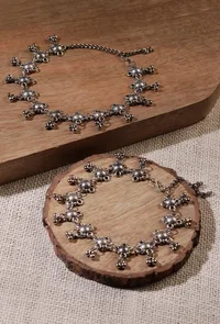 Silver Elegance Beaded Ghunghru Anklets image 1