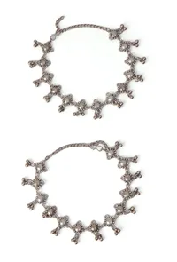 Silver Elegance Beaded Ghunghru Anklets image 2