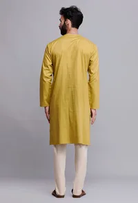 Set of 2: Gold Yellow Cotton Kurta Pajama Set image 5