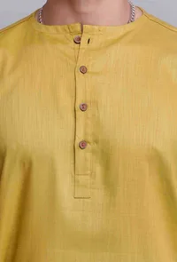 Set of 2: Gold Yellow Cotton Kurta Pajama Set image 6