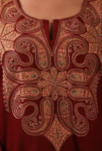 Maroon Woolen Ari Embroidered Phiran- Free Size image 6