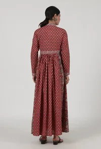 Red Cotton Dress with Multicolor Ajrakh Print image 4