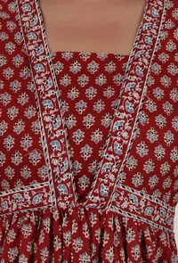 Red Cotton Dress with Multicolor Ajrakh Print image 5