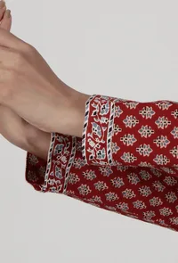 Red Cotton Dress with Multicolor Ajrakh Print image 6