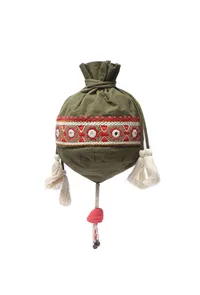 Sage Green Cotton Mirror Tassels Potli image 2