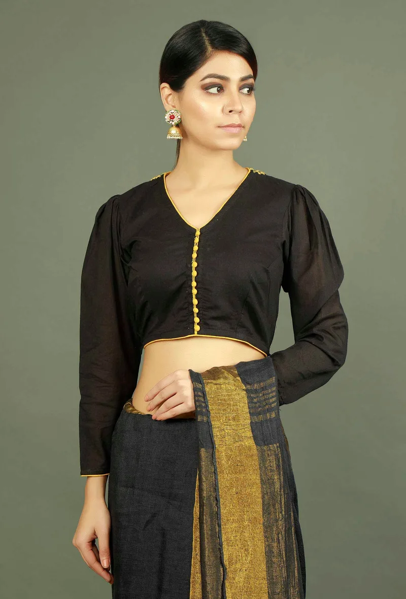 Black Pure Cotton Kutch Embroidered Blouse