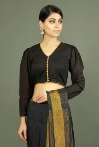 Black Pure Cotton Kutch Embroidered Blouse image 1