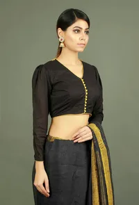 Black Pure Cotton Kutch Embroidered Blouse image 3