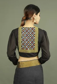Black Pure Cotton Kutch Embroidered Blouse image 4