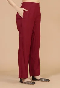 Set of 2: Red Flared Kurta with Baagh Block Print & Solid Cotton Pants image 5